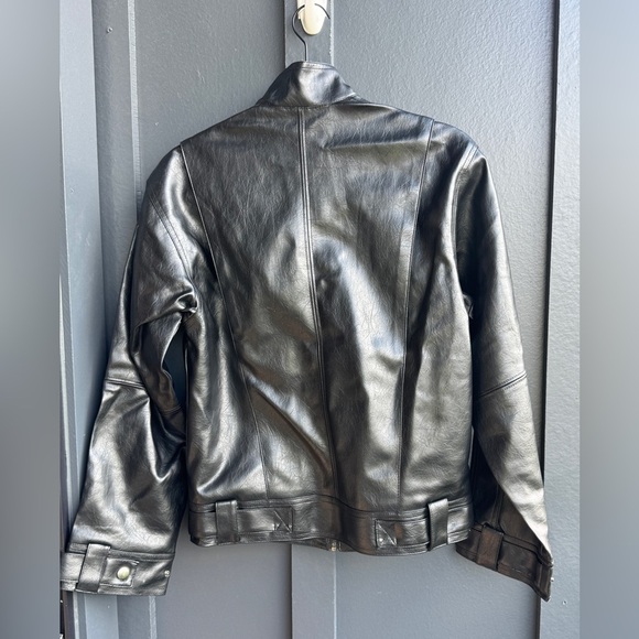H&M Divided Oversized Biker Black Leather Jacket - Picture 8 of 15